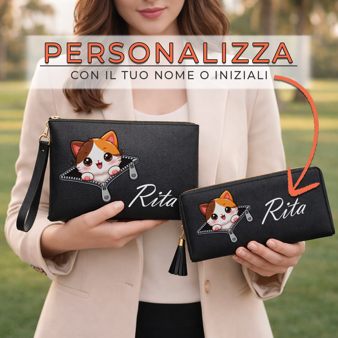 Combo Pochette + Portafoglio Cute Cat