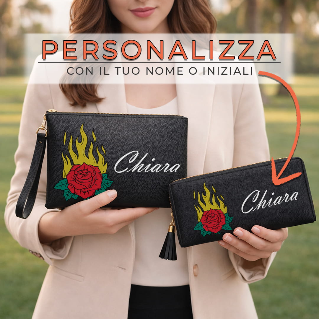 Combo Pochette + Portafoglio Fire Rose
