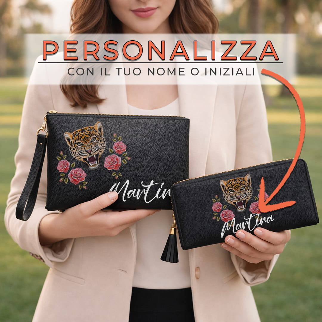 Combo Pochette + Portafoglio Leopard And Roses
