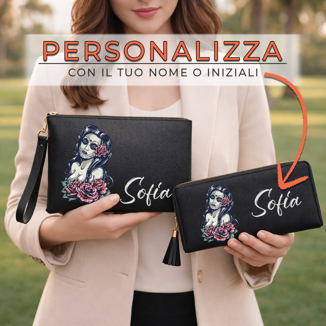 Combo Pochette + Portafoglio Santa Muerte