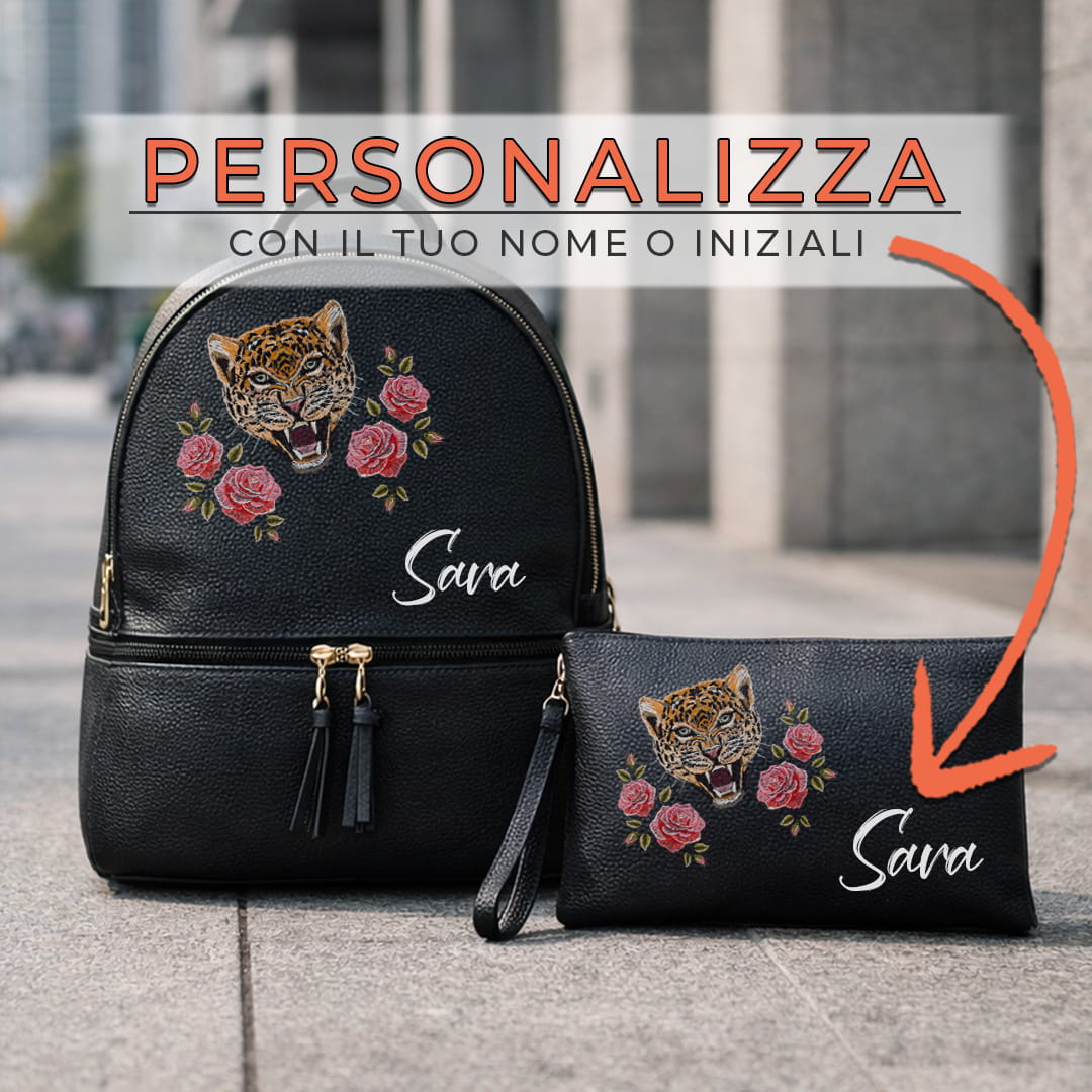Combo Zaino + Pochette Leopard And Roses